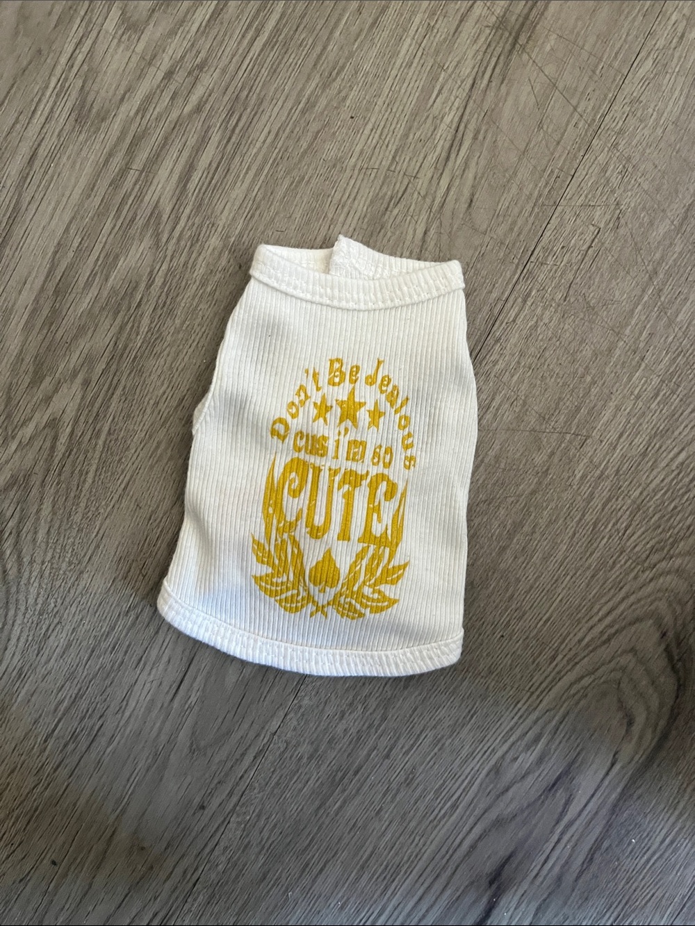 White Ribbed Dog Tank Top with Yellow 'Cute' Graphic - Brand Unknown